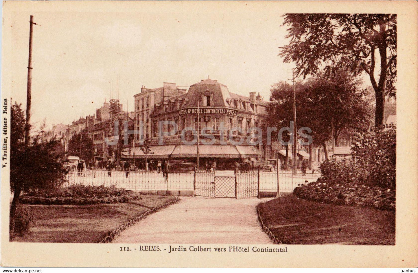 Reims - Jardin Colbert vers l'Hotel Continental - hotel - 112 - old postcard - France - unused - JH Postcards