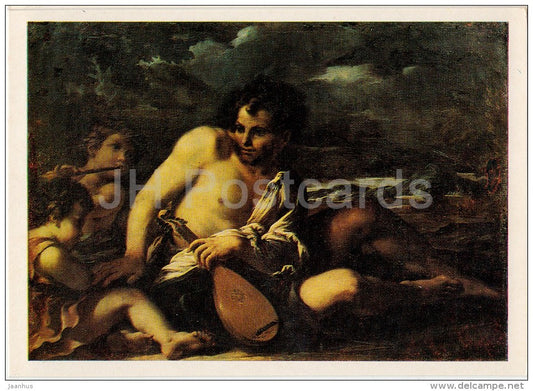 painting by Girolamo Troppa - Musicians , 1710 - mandolin - Italian art - Russia USSR - 1978 - unused - JH Postcards