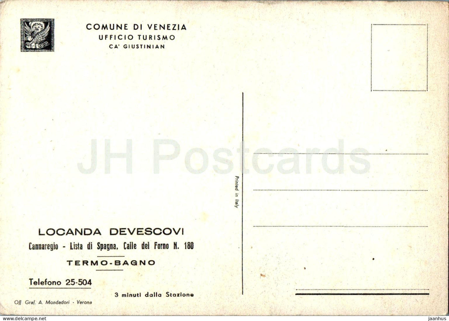 Venezia - Venice - Lido - Ca Giustinian - Locanda Devescovi  - Termo Bagno- old postcard - Italy - unused