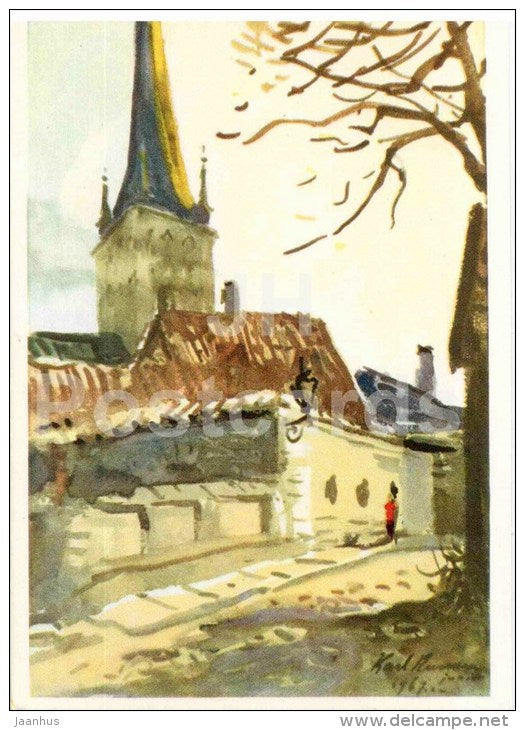 illustration by K. Burman - Behind the Great Coastal Gate - Tallinn - 1968 - Estonia USSR - unused - JH Postcards