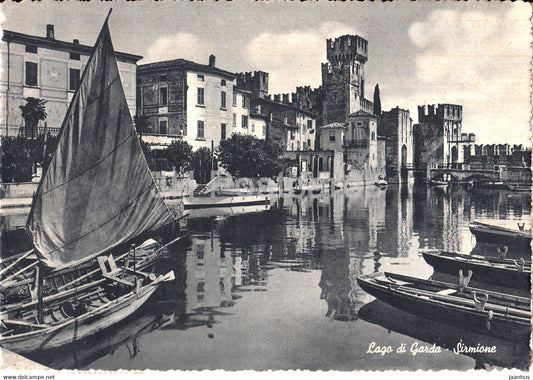 Lago di Garda - Sirmione - sailing boat - old postcard - 1954 - Italy - used - JH Postcards