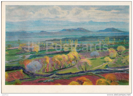 painting by O. Zardaryan - Spring thay in the Ararat Valley , 1957 - Armenian art - 1985 - Russia USSR - unused - JH Postcards
