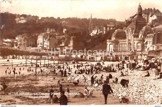 Le Havre - Le Casino Marie Christine et la Plage - 10 - beach - old postcard - 1927 - France - used - JH Postcards