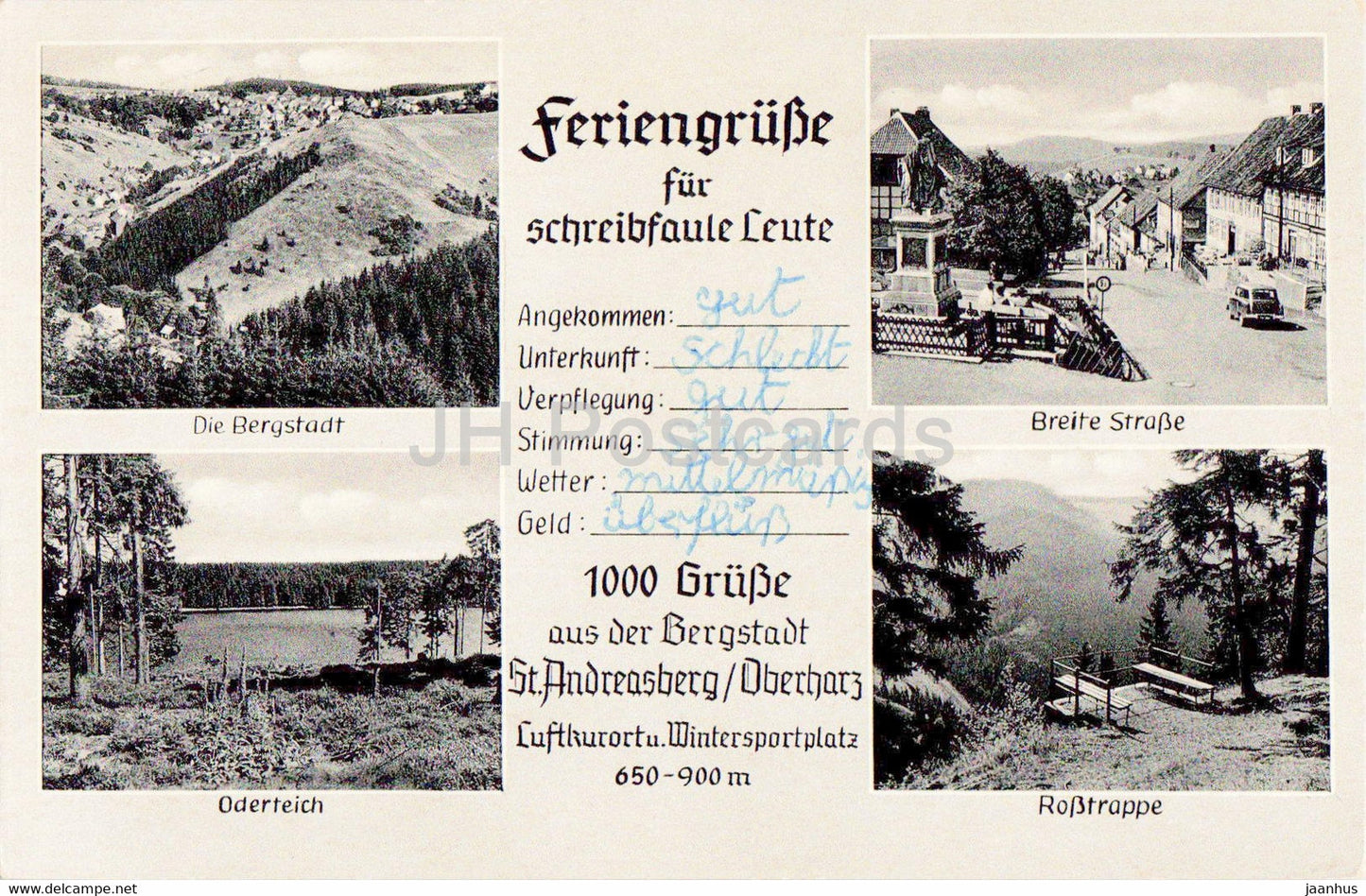 St Andreasberg - Oderteich - Rosstrappe - Feriengrusse fur schreibfaule Leute - old postcard - 1960 - Germany - used - JH Postcards