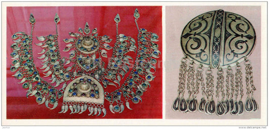 breast or head decoration - belt buckle - silver - Dagestan Hammering - Toreutics - 1975 - Russia USSR - unused - JH Postcards