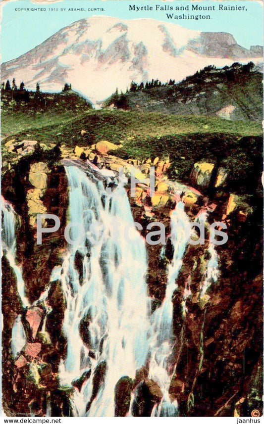 Myrtle Falls and Mount Rainier - Washington - 4010 - old postcard - USA - unused - JH Postcards