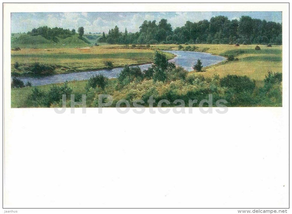 painting by B. Shcherbakov - Trigorskoye - river - Pushkin Reserve - 1972 - Russia USSR - unused - JH Postcards