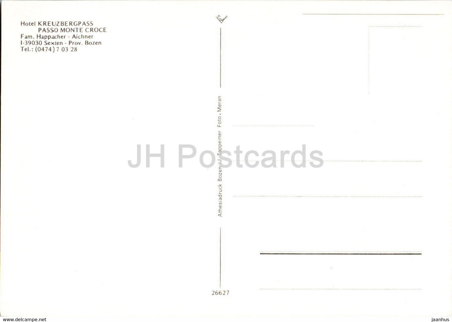 Hotel Kreuzbergpass - Passo Monte Croce - Italy - unused
