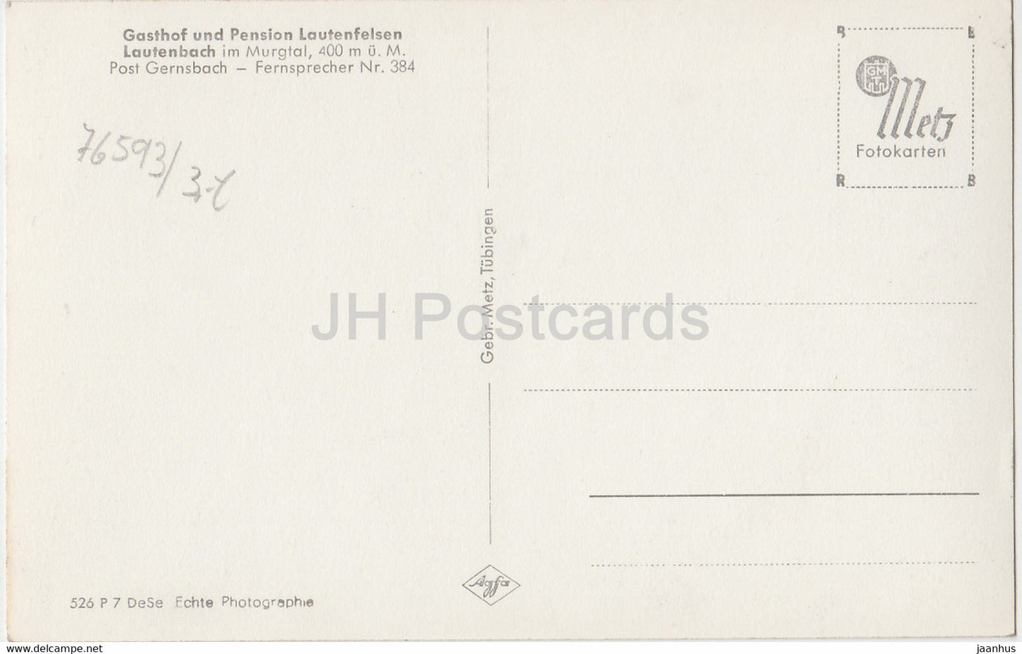 Gasthof und Pension Lautenfelsen - Lautenbach im Murgtal - Deutschland - unbenutzt