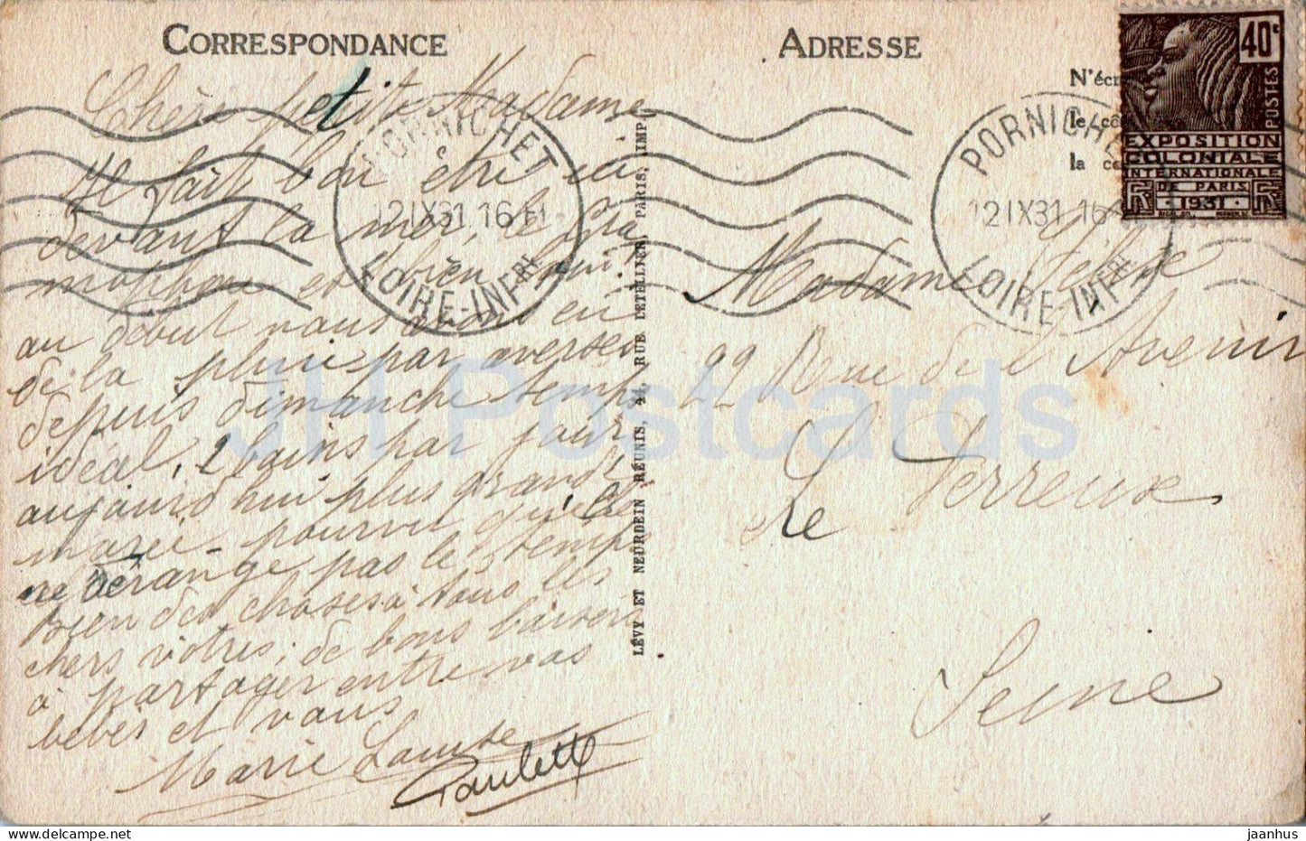 Pornichet - Sainte Marguerite - Vue Generale de la Plage Sainte Marguerite - 42 - alte Postkarte - 1931 - Frankreich - gebraucht 