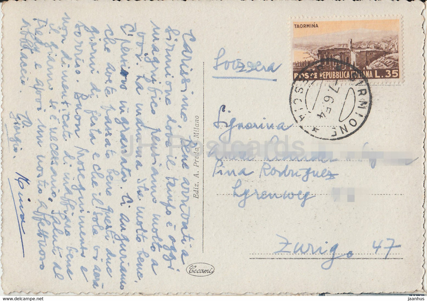 Lago di Garda - Sirmione - sailing boat - old postcard - 1954 - Italy - used