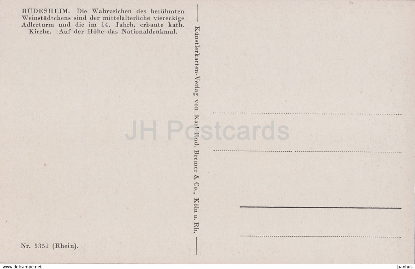 Rudesheim - 5351 - illustration - old postcard - Germany - unused