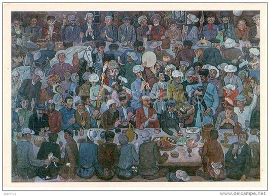 painting by Khsar Gassiev - Aysay-Anazay, 1970 - party - georgian art - unused - JH Postcards