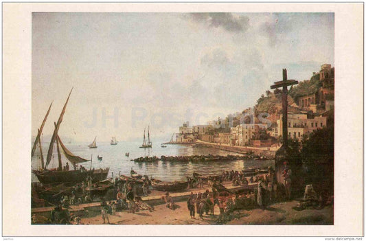 painting by Sylvester Shchedrin - The Mergellina in Naples , 1827 - The Russian Museum - russian art - unused - JH Postcards