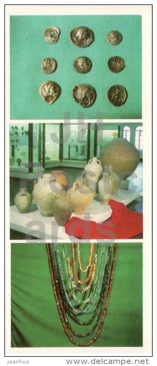 ancient silver coins - ceramics - bead - Chersonesos - archaeology site reserve - 1984 - Ukraine USSR - unused - JH Postcards