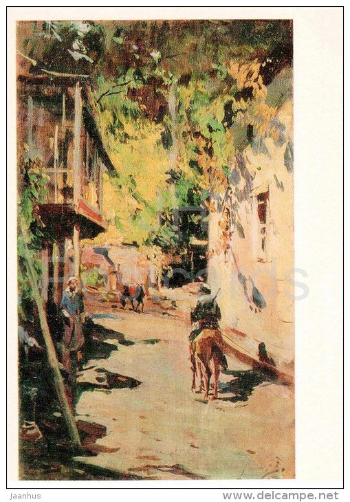 Painting by D. Nalbandyan - Bakhchysarai - horseman - streets - armenian art - unused - JH Postcards