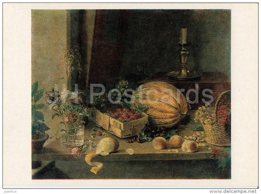 painting by I. Khrutsky - Flowers and Fruits , 1836 - pumpkin - grape - Russian art - Russia USSR - 1981 - unused - JH Postcards