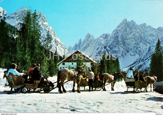 Sexten - Fischleintal - Val Fiscalina - Cima Undici - Elferkofel - Zwolferkofel - horse sledge - 1986 - Italy - used - JH Postcards