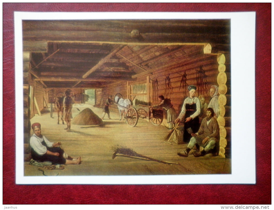 painting by A. Venetsianov , Barn , 1821 - horse - russian art - unused - JH Postcards
