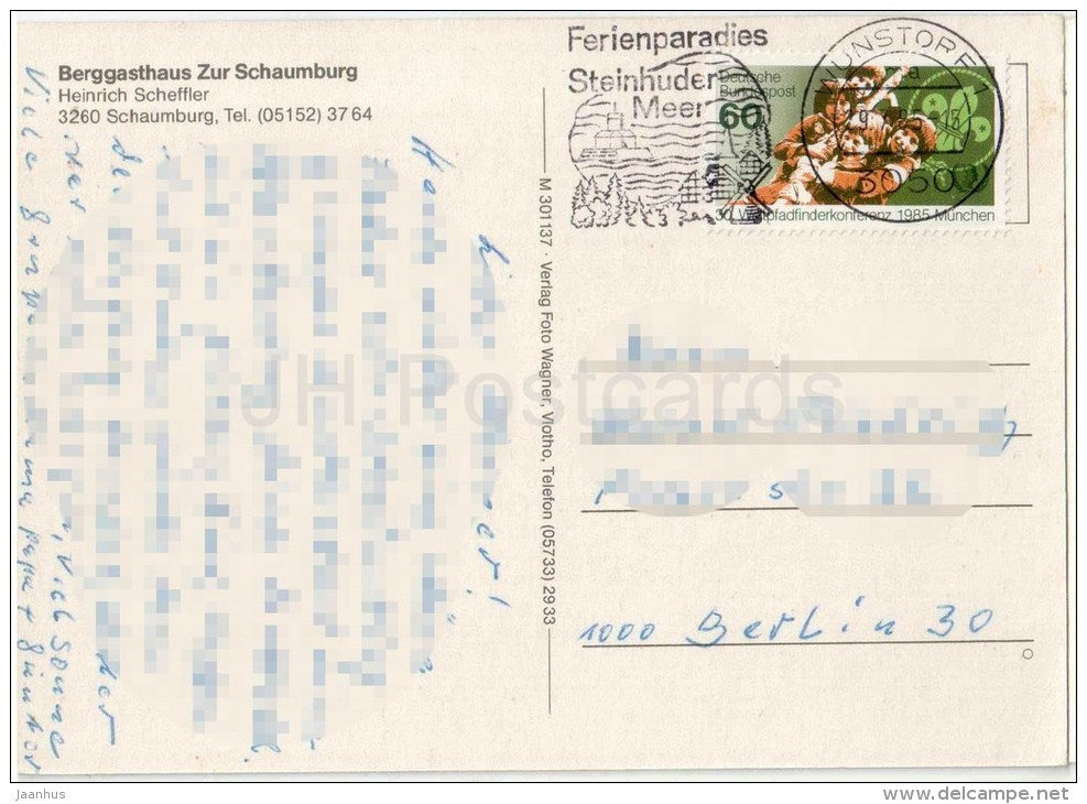 Berggasthaus zur Schaumburg - Schloss Schaumburg , Weserbergland - Germany - 1985 gelaufen - JH Postcards