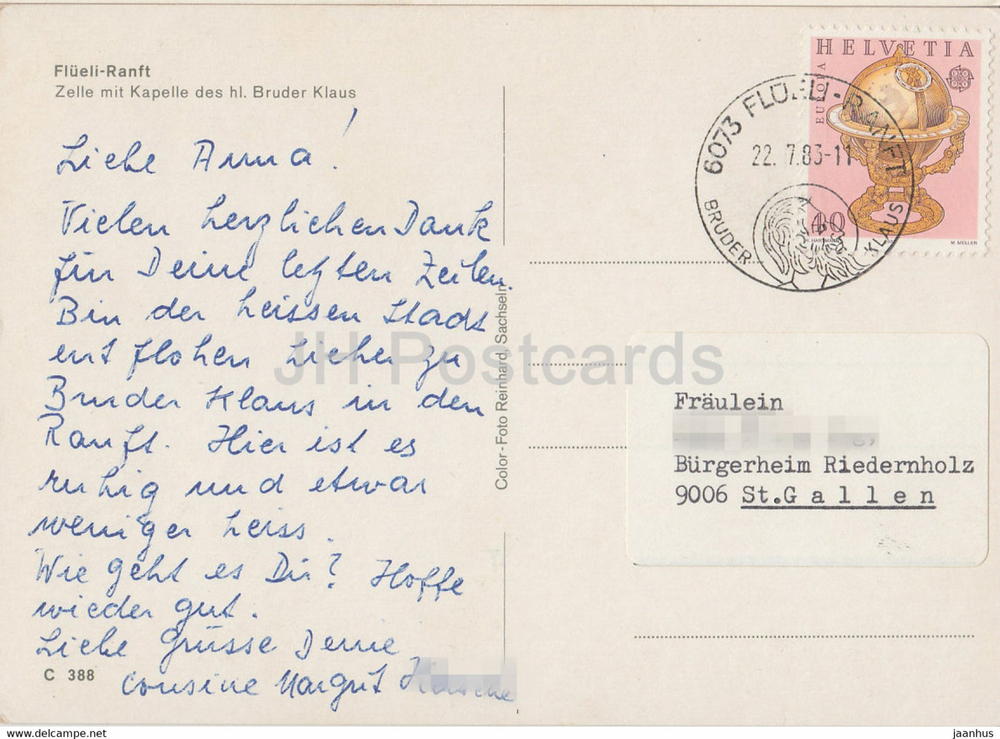 Flueli Ranft - Zelle mit Kapelle des hl Bruder Klaus - 388 - 1983 - Switzerland - used