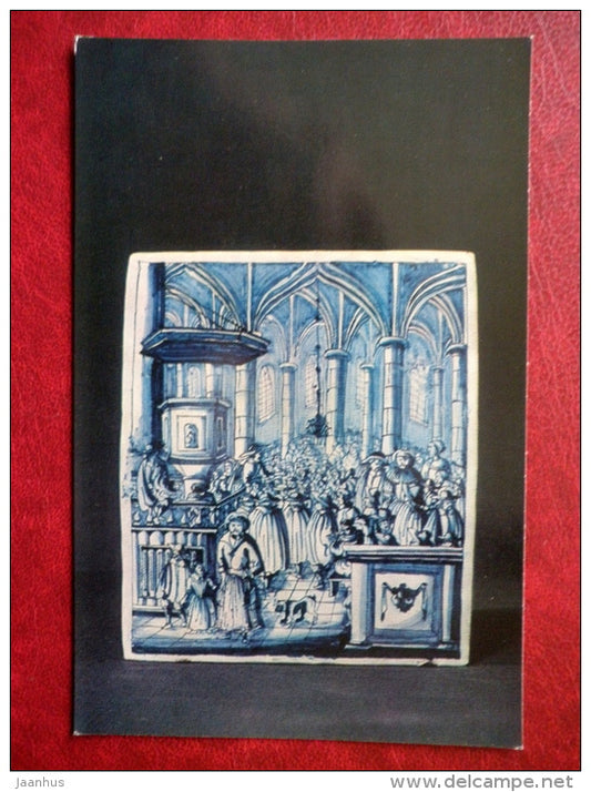 Plaque "Preaching the Heidelberg Catechism" - Faience - Delftware - 1974 - Russia USSR - unused - JH Postcards
