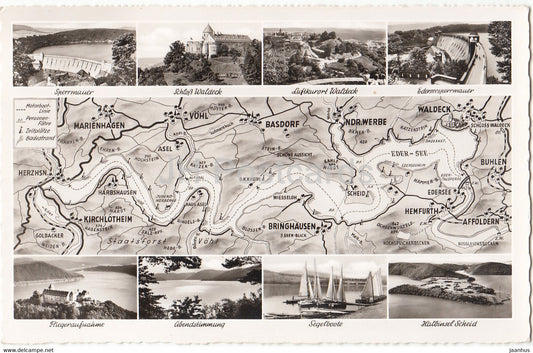 Edertalsperre - Sperrmauer - Schloss Waldeck - Fliegeraufnahme - Abendstimmung - Segelboote - Germany - unused - JH Postcards
