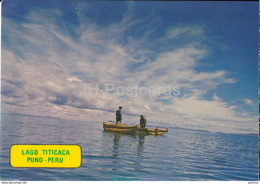 Lago Titicaca Puno - lake - boat - Aerial View - 718 - 1975 - Peru - used - JH Postcards
