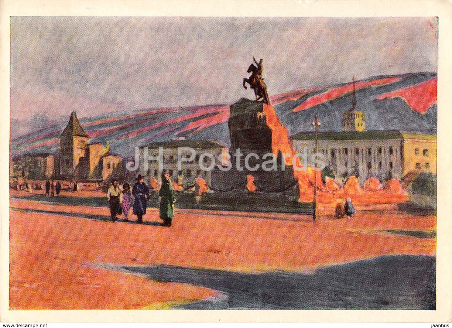 painting by A. Stroganov - Ulan Ude - Sukhe Batora square - Mongolian art - 1966 - Russia USSR - unused - JH Postcards