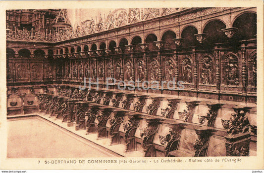 St Bertrand de Comminges - La Cathedrale - Stalles cote de l'Evangile - 7 - old postcard - 1935 - France - used - JH Postcards