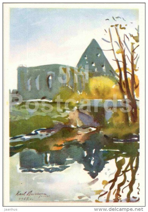 illustration by K. Burman - Pirita monastery - Tallinn - 1968 - Estonia USSR - unused - JH Postcards