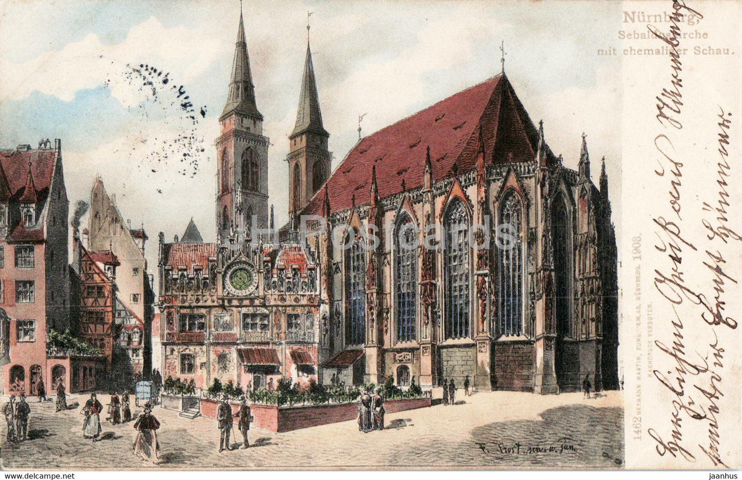 Nurnberg - Nuremberg - Sebalduskirche mit ehemaliger Schau - illustration - old postcard - 1904 - Germany - used - JH Postcards