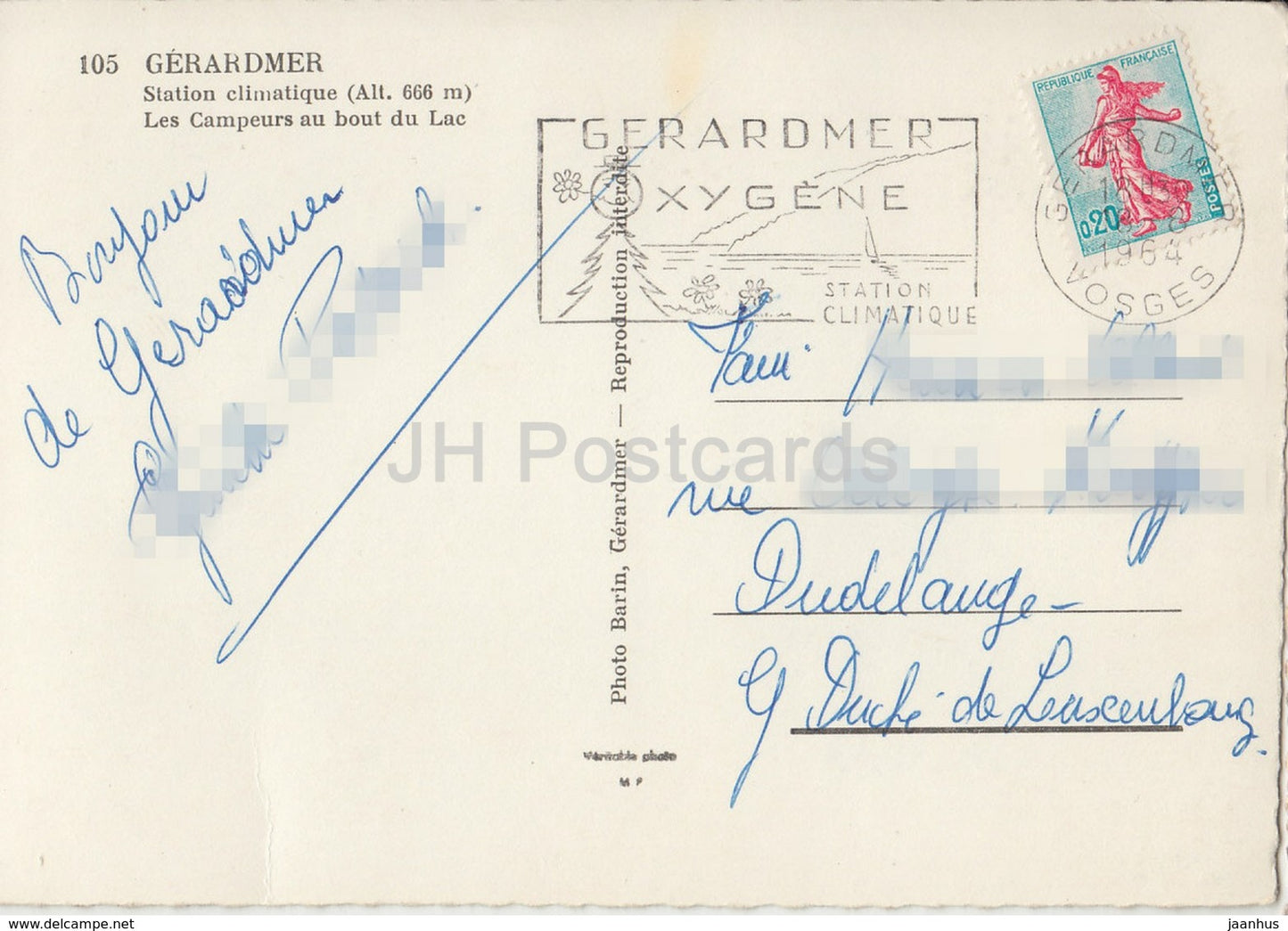 Gerardmer - station climatique - Les Campeurs au bout du Lac - station thermale - 105 - France - 1964 - occasion