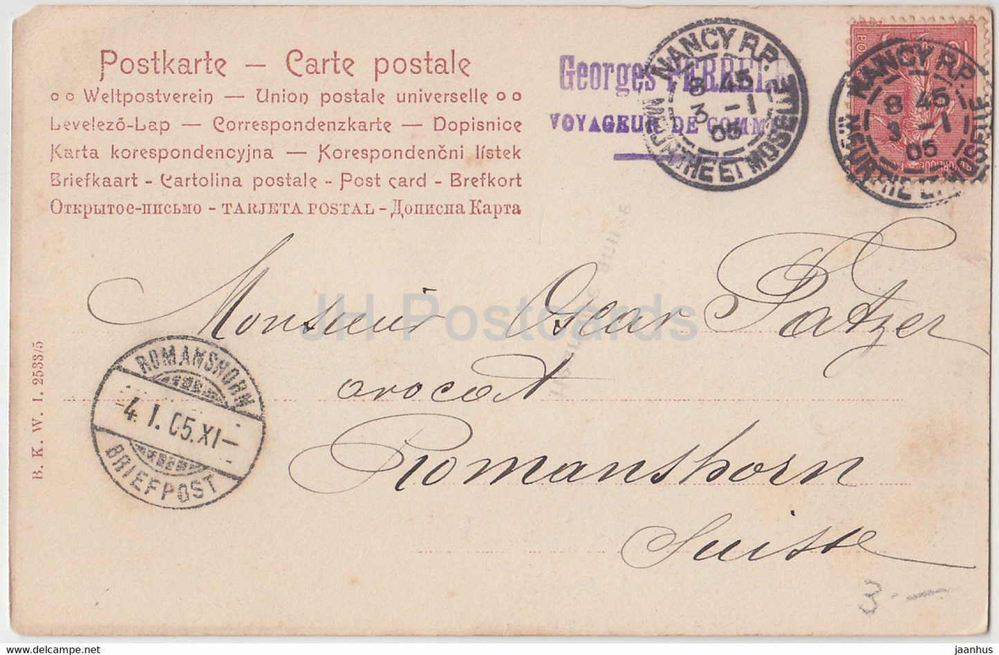 New Year Greeting Card - Heureuse Annee - women - B K W  2533/5 - old postcard - 1905 - France - used