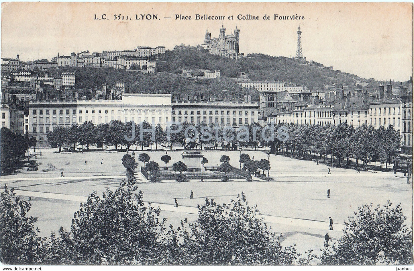 Lyon - Place Bellecour et Colline de Fourviere - old postcard - France - unused - JH Postcards