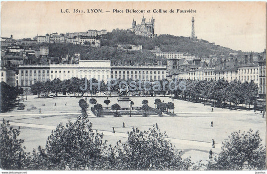 Lyon - Place Bellecour et Colline de Fourviere - old postcard - France - unused - JH Postcards