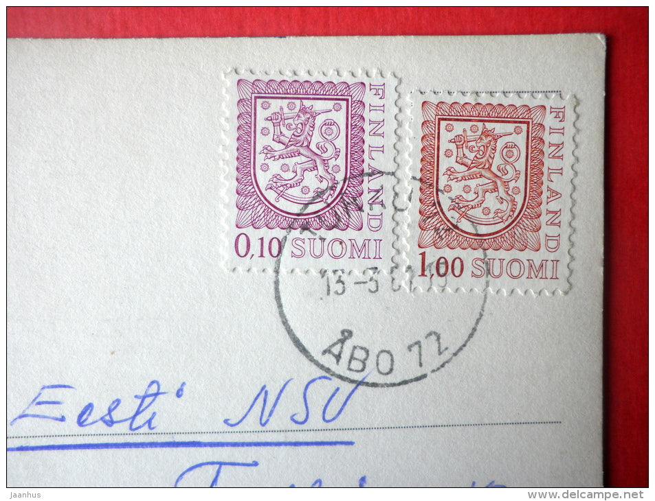 illustration - girl and cat - besom - Finland - sent from Finland Turku to Estonia USSR 1981 - JH Postcards