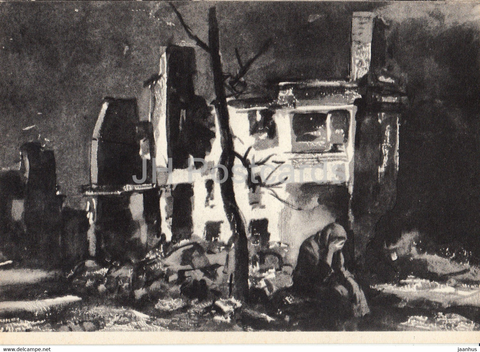 Fate of a Man by Mikhail Sholokhov - illustration by Kukryniksy - Ruins - 1966 - Russia USSR - unused - JH Postcards