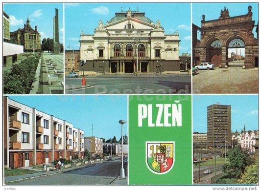 Plzen - Tyla theatre - brewery - Josef Lady street - restaurant Bohemia - Czechoslovakia - Czech - unused - JH Postcards