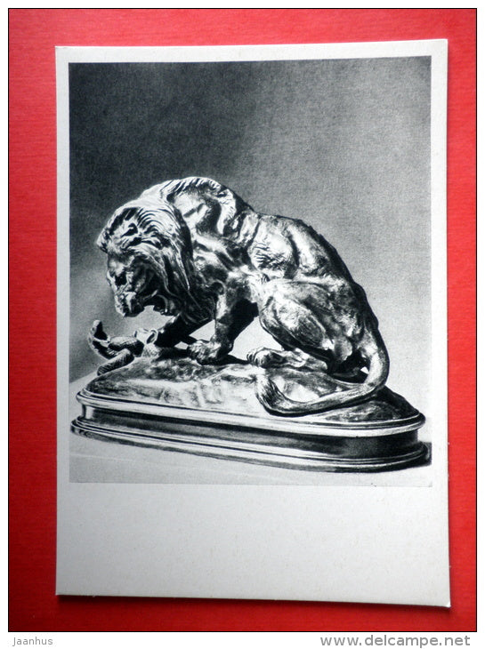 Lion with Snake by Antoine-Louis Barye - sculpture - french art - unused - JH Postcards