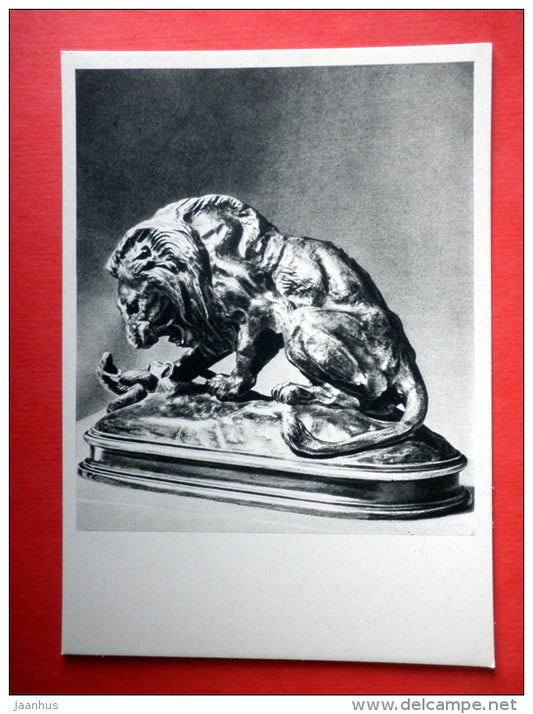 Lion with Snake by Antoine-Louis Barye - sculpture - french art - unused - JH Postcards