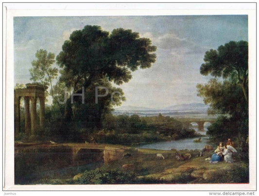painting by Claude Lorrain - Midday - bridge - french art - unused - JH Postcards