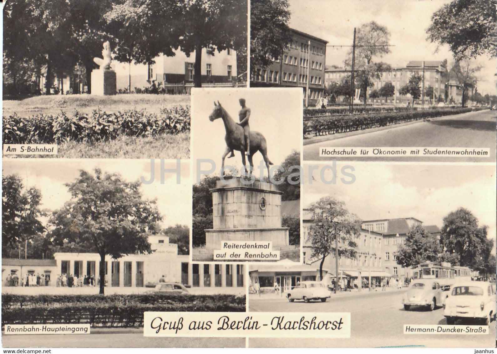 Gruss aus Berlin Karlshorst - Am S Bahnhof - Hochschule - Hermann Dunker strasse - Rennbahn - 1967 - Germany DDR - used - JH Postcards