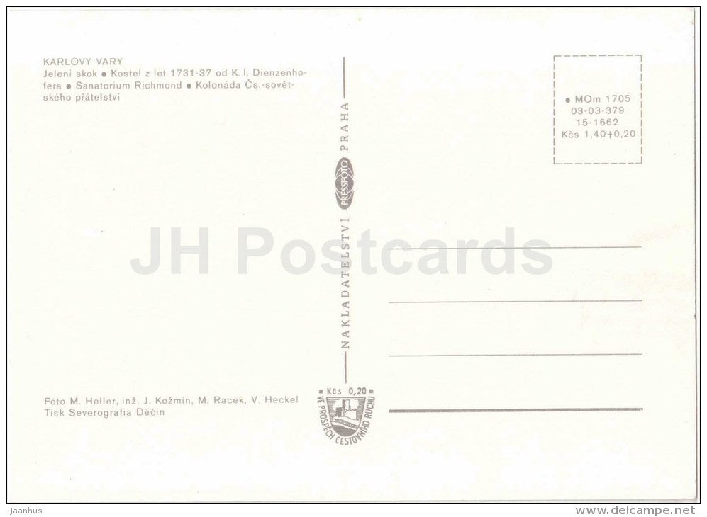 Stag´s Leap - church - sanatorium Richmond - colonnade - Karlovy Vary - Karlsbad - Czechoslovakia - Czech - unused - JH Postcards