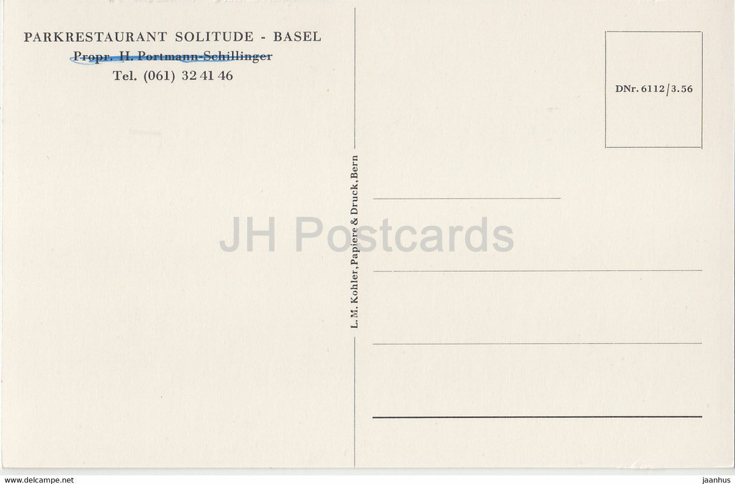 Basel - Basle - Parkrestaurant Solitude - 6112 - Switzerland - unused