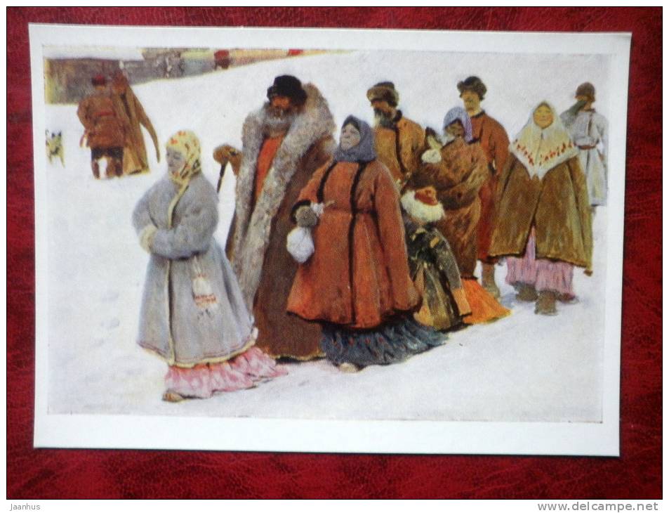 Painting by S. V. Ivanov - family - russian art - unused - JH Postcards