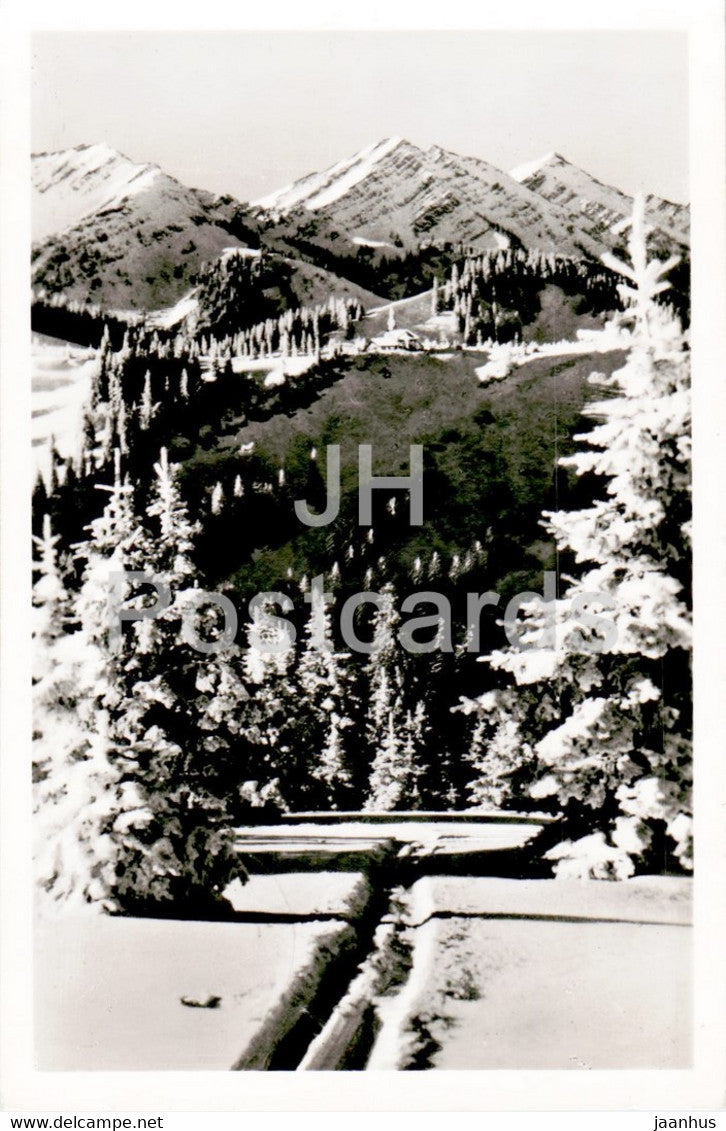Blick vom Immenstadter Horn zum Kemptener Naturfreunde Haus - old postcard - 1952 - Germany - used - JH Postcards