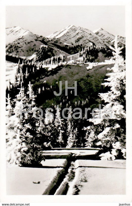 Blick vom Immenstadter Horn zum Kemptener Naturfreunde Haus - old postcard - 1952 - Germany - used - JH Postcards