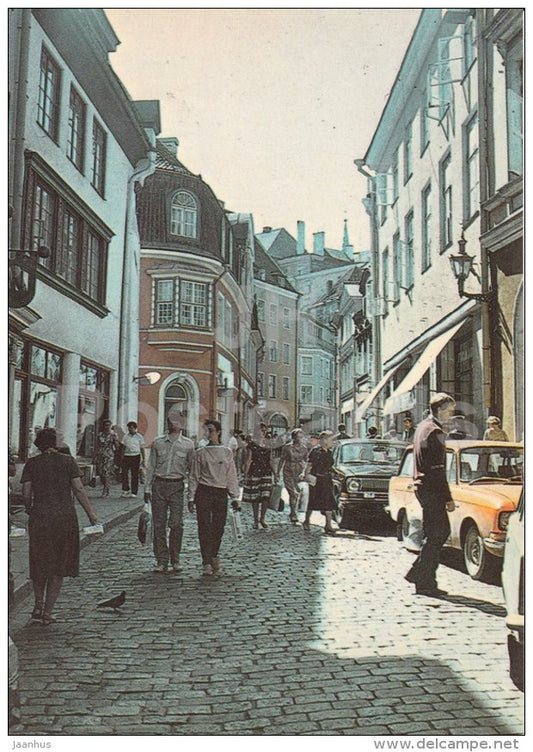 Pikk (Long) street - car Volga , Zhiguli - Old Town - Tallinn - 1987 - Estonia USSR - unused - JH Postcards