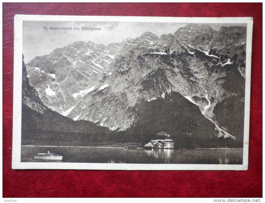 St Bartholomä am Königssee , 61354 - passenger boat - Berchtesgaden - old postcard - Germany - unused - JH Postcards